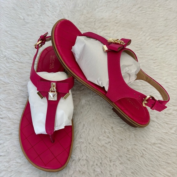 Michael Kors Pink T-Strap Sandals with Gold Hardware size 8.5 M - Picture 2 of 16